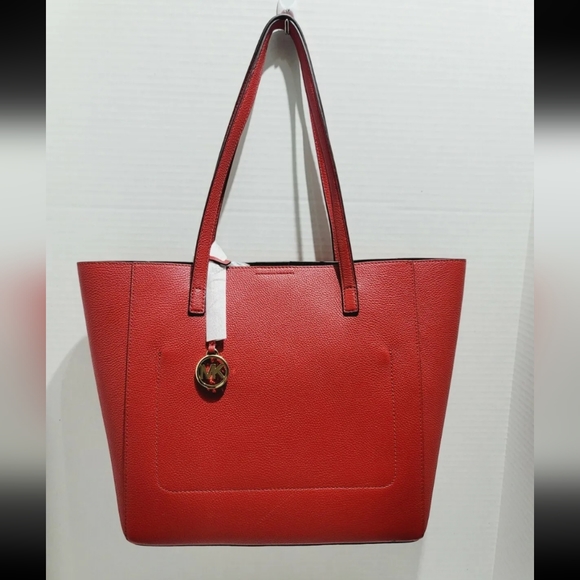🥰MICHAEL Michael Kors Large Pocket Tote in Red with Brown Pocket - Picture 5 of 15